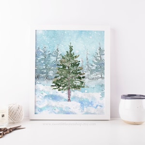 Snowy Christmas Tree Printable Wall Art Christmas Print Christmas Tree Print Snowy Winter Landscape Print Christmas Decor Winter Scene Decor