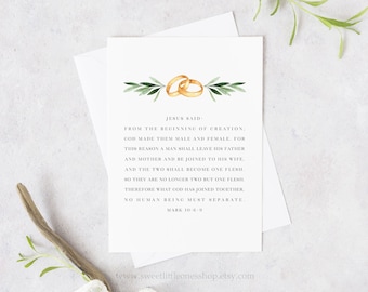 A6 Wedding Card Two Become One Card Catholic Wedding Card Bible Verse Wedding Cards Wedding Bands Card Wedding Rings Religious Wedding Card