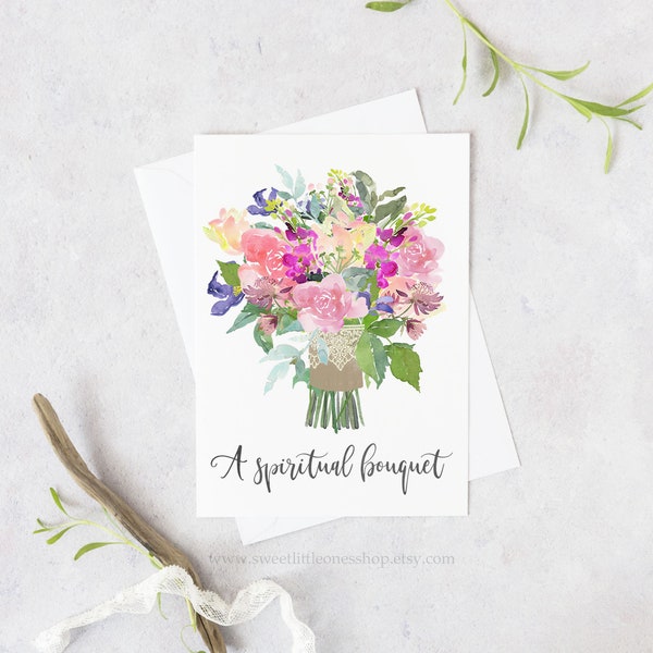 A2 Set of 5 or 10 Spiritual Bouquet Card Floral Praying for You Cards Spiritual Prayer Bouquet Cards Praying for You Card Spiritual Bouquet