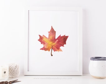 Watercolor Red Fall Leaf Printable Wall Art Fall Leaves Printable Fall Leaf Print Fall Home Decor Fall Decor Fall Leaf Thanksgiving Decor