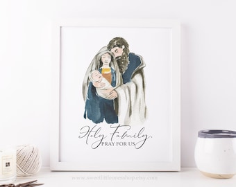 8x10, 5x7 Holy Family Pray for Us Print Holy Family Print Catholic Home Decor Jesus Mary Joseph Print Nativity Print Holy Family Wall Art