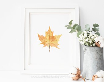 watercolor yellow green fall leaf printable wall art fall etsy thanksgiving leaves template