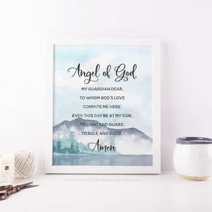 Engel van God Afdrukbare Wall Art Engel van God Gebed Print Berglandschap Print Katholieke Gebed Print Katholieke Home Decor Engel van God