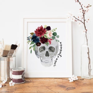Impresión Memento Mori de 8 x 10, 5 x 7, impresión de calavera floral, decoración católica para el hogar, impresión Memento Mori, "Recuerda que debes morir", impresión de cita en latín, calavera de flores imagen 3