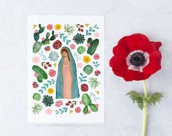 A2 Set of 5 or 10 Our Lady of Guadalupe Card Floral Our Lady Guadalupe Catholic Cards Prayer Notecards Praying for You Card First Communion