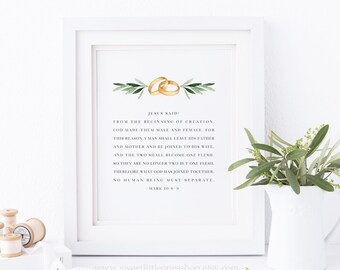 Wedding Two Shall Become One Flesh Mark 10:6-9 Printable Wall Art Catholic Wedding Print Bible Verse Print Wedding Decor Marriage Sacrament