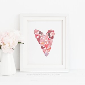 Valentines Day Heart of Hearts Printable Wall Art Watercolor Hearts Print Valentine Hearts Print Valentines Day Decor Pink Red Hearts Print