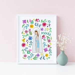 Floral Our Lady of Lourdes Printable Wall Art Our Lady of Lourdes Catholic Print Catholic Home Decor Kids Marian Printable Blessed Mother