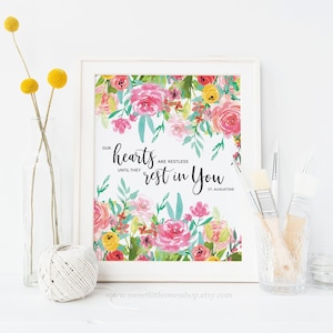 8x10, 5x7 Our Hearts Are Restless Until They Rest In You St Augustine Print Augustine Quote Print Hearts Are Restless Catholic Print Decor