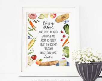 Grace Before Meals Bless Us O Lord Prayer Printable Wall Art Watercolor Food Meal Blessing Prayer Before Meals Catholic Prayer Kitchen Decor