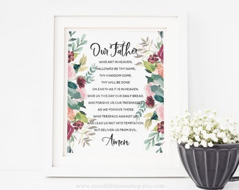 Our Father Prayer Printable Wall Art Catholic Lords Prayer Print Our Father Who Art In Heaven Print Catholic Home Decor Catholic Bible Verse