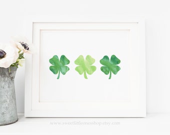 Tres tréboles St Patrick's Day Imprimible Wall Art Verde Acuarela Shamrocks Print St Patricks Day Print Irish Shamrock Print Irish Print