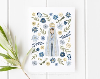 A2 Set of 5 or 10 Our Lady of Fatima Card Floral Our Lady Fatima Catholic Cards Prayer Notecards Praying for You Card First Communion Card