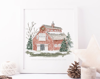 Barn in the Snow Printable Wall Art Farmhouse Christmas Decor Christmas Farmhouse Decor Christmas Print Christmas Barn Print Winter Holiday