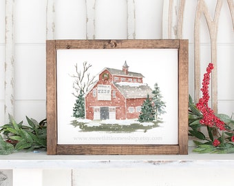 Barn in the Snow Printable Wall Art Farmhouse Christmas Decor Christmas Farmhouse Decor Winter Print Christmas Print Christmas Barn Print