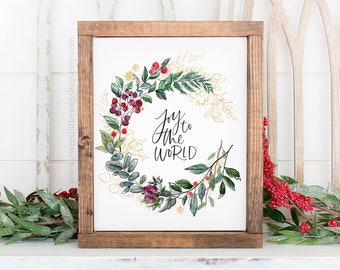 Lámina navideña imprimible «Alegría para el mundo» para pared, lámina navideña «Alegría para el mundo», decoración navideña «Alegría para el mundo», lámina de corona navideña