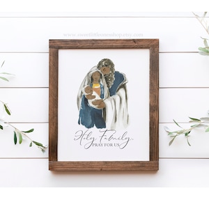 8x10, 5x7 Black Holy Family Print Wall Art Holy Family Pray for Us Print Catholic Print Jesus Mary Joseph Print Nativity Print Holy Family