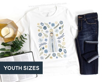 Our Lady of Fatima Floral Catholic Youth Apparel Our Lady of Fatima Tee Catholic Girls Tshirt Our Lady of Fatima Apparel Blessed Mother Mary