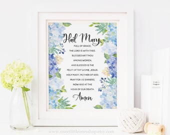 Hail Mary Prayer Printable Wall Art Hail Mary Full of Grace Print Catholic Prayer Print Hail Mary Printable Rosary Prayer Print Catholic Art