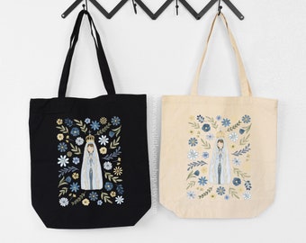 Our Lady of Fatima Tote Bag Floral Our Lady of Fatima Organic Tote Bag Catholic Tote Bag Catholic Kids Tote Bag First Communion Gift Tote