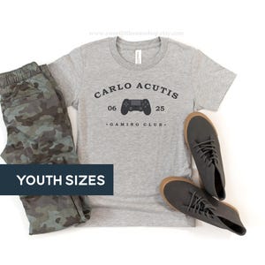 SAINT CLUB St Carlo Acutis Gaming Club Catholic Tee Catholic Kids Tee Catholic Youth Tshirt St Carlo Acutis Video Gamer Tee St Carlo Acutis