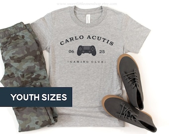 SAINT CLUB St Carlo Acutis Gaming Club Catholic Tee Catholic Kids Tee Catholic Youth Tshirt St Carlo Acutis Video Gamer Tee St Carlo Acutis