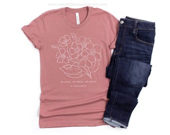 St Maria Goretti Quote Tee Catholic Apparel He Loves Hopes Waits Catholic Tshirt St Maria Goretti Catholic Womens Tee Confirmation Gift Tee