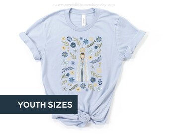 Our Lady of Fatima Floral Catholic Youth Apparel Our Lady of Fatima Tee Catholic Girls Tshirt Our Lady of Fatima Apparel Blessed Mother Mary