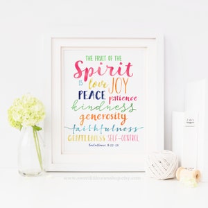 Fruit of the Spirit Galatians 5:22-23 Printable Art Rainbow Watercolor Fruit of the Spirit Bible Verse Print Scripture Printable Joy Love