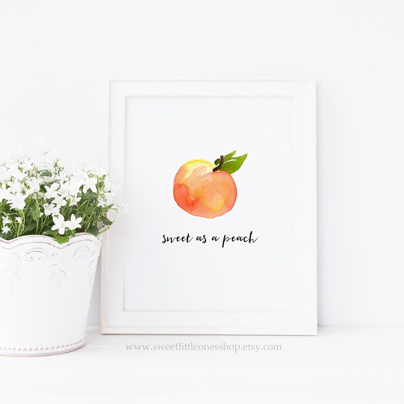 8x10 Sweet as A Peach Print Kitchen Print Watercolor Peach Etsy