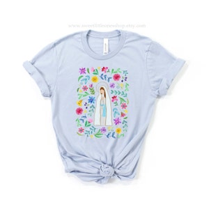 Our Lady of Lourdes Floral Catholic Womens T-Shirt Our Lady Lourdes Tee Confirmation Gift Our Lady of Lourdes Mary Garden Tee Catholic Mom