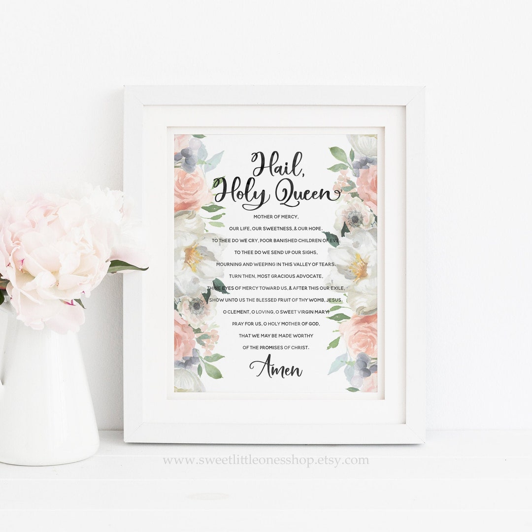 Hail Holy Queen Prayer Printable Wall Art Catholic Prayer Print Hail ...