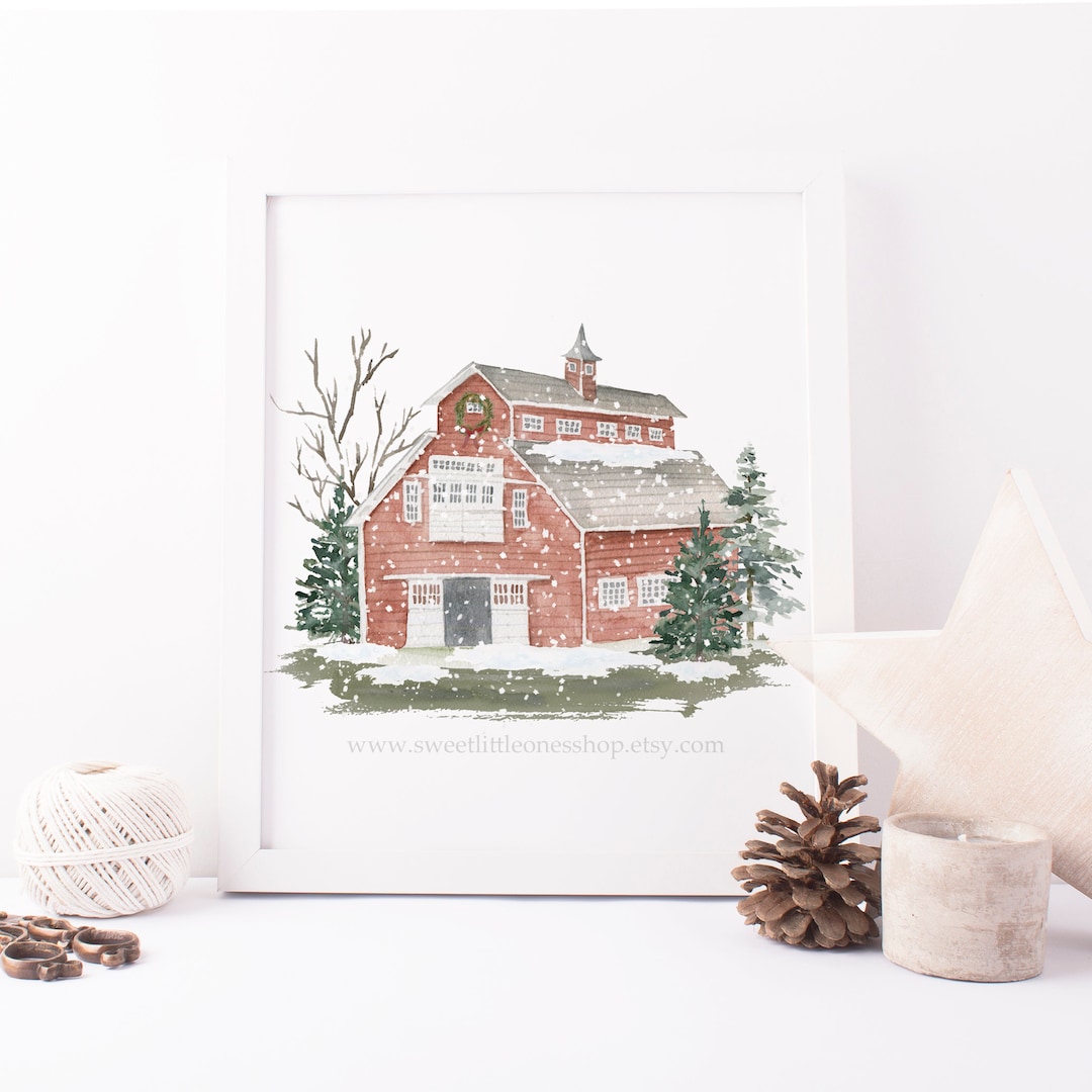 Barn in the Snow Printable Wall Art Farmhouse Christmas Decor Christmas ...