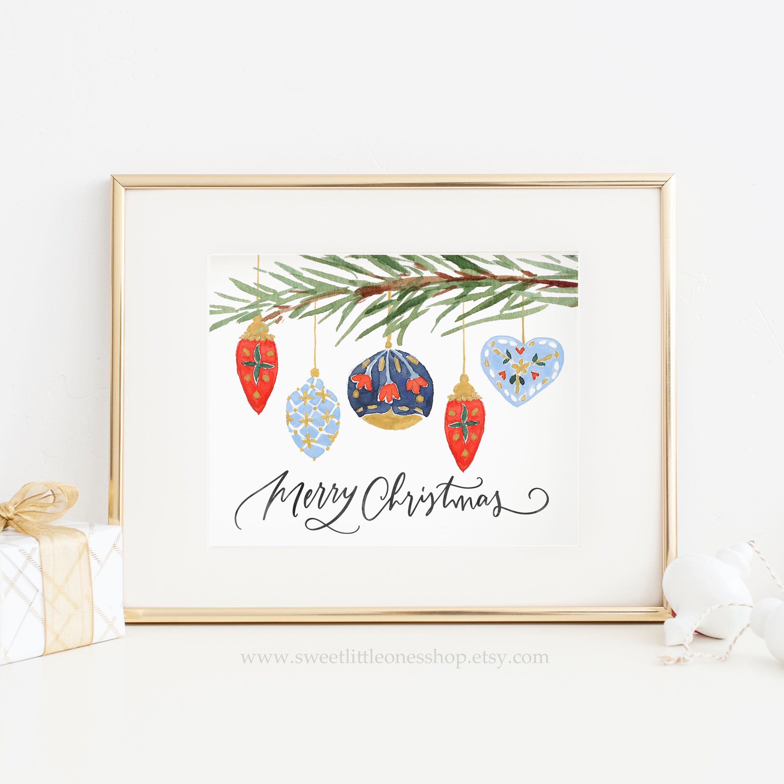 Merry Christmas Ornaments Printable Wall Art Christmas Decor - Etsy