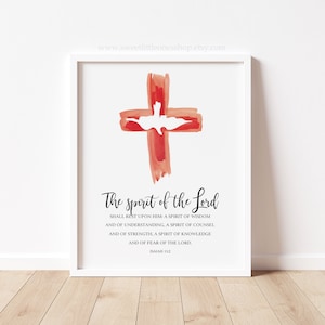 8x10, 5x7 Gifts of the Holy Spirit Isaiah 11:2 Print Bible Verse Print Cross Dove Confirmation Gift Holy Spirit Print Confirmation Print Art