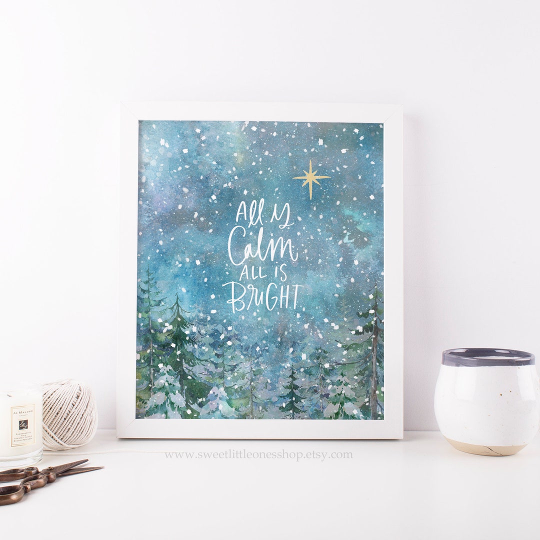 All is Calm All is Bright Printable Wall Art Christmas Print Silent ...