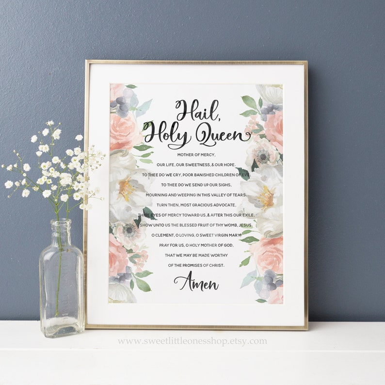 Hail Holy Queen Prayer Printable Wall Art Catholic Prayer Print Hail ...