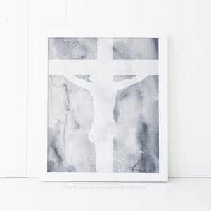8x10, 5x7 Dusty Blue Watercolor Crucifix Print Wall Art Catholic Home Decor Catholic Crucifix Print Crucifix Print Lent Print Crucifix Print