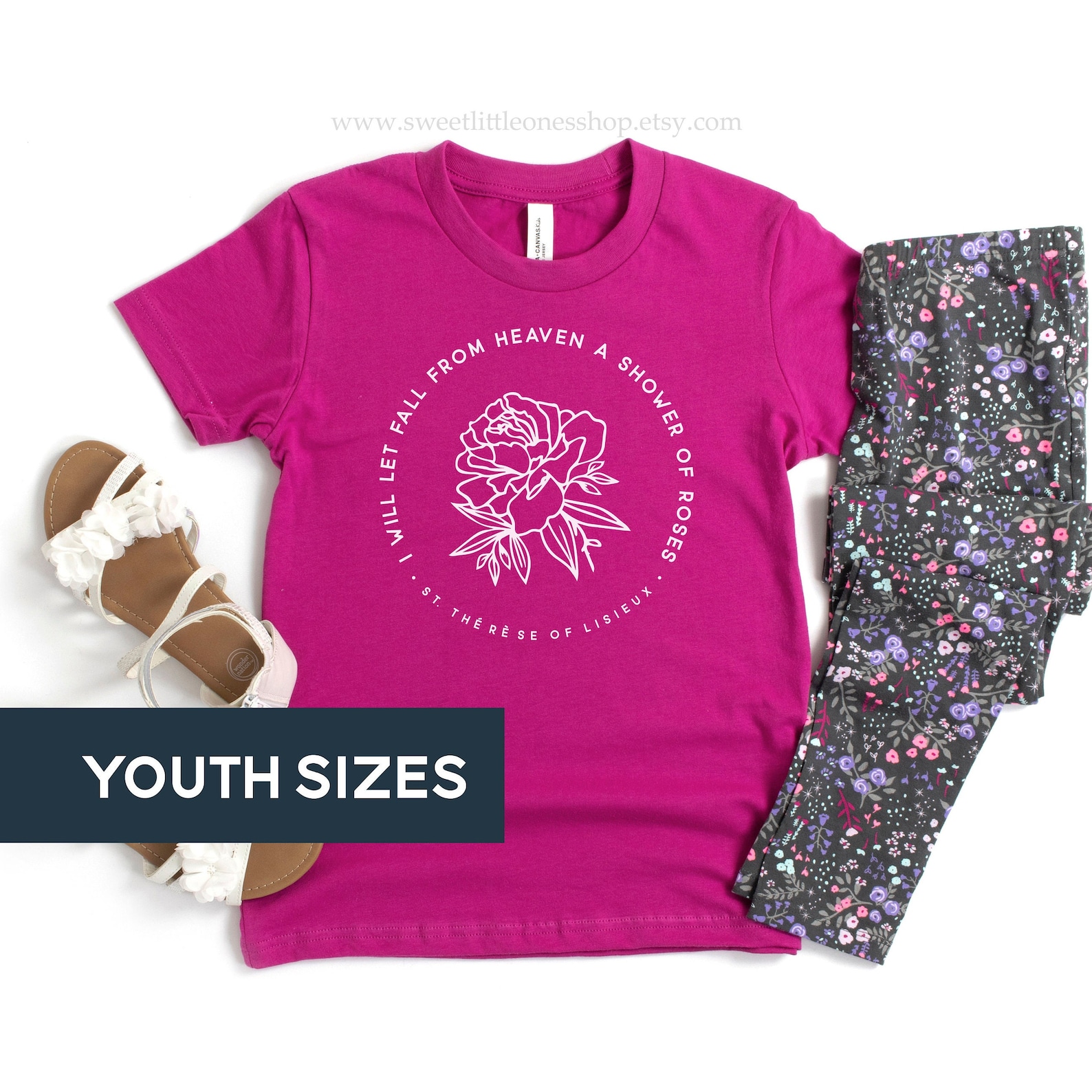 YOUTH Shower of Roses St Therese of Lisieux Catholic Tshirt Etsy