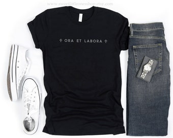 Ora Et Labora Latin Benedictine Catholic T-Shirt Ora Et Labora Shirt Pray and Work Tee Catholic Mens Tee Ora Et Labora Tshirt Priest Gift