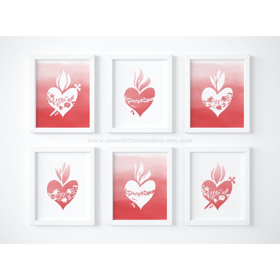 Set of 3 Sacred Heart of Jesus Immaculate Heart of Mary Chaste Heart of St Joseph Printable Wall Art Catholic Home Decor Catholic Printables