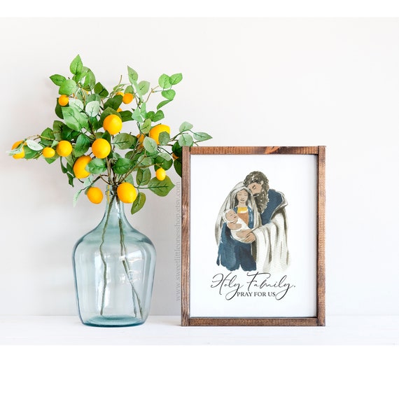 Olive Skin Holy Family Printable Art Holy Family Pray for Us Print Catholic Print Jesus Mary Joseph Printable Nativity Print Holy Family Art