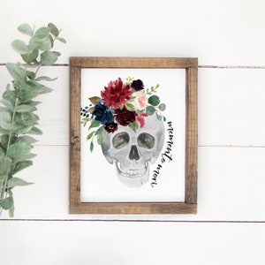 Impresión Memento Mori de 8 x 10, 5 x 7, impresión de calavera floral, decoración católica para el hogar, impresión Memento Mori, "Recuerda que debes morir", impresión de cita en latín, calavera de flores imagen 5