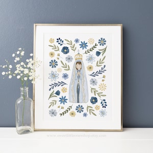 Floral Our Lady of Fatima Printable Wall Art Our Lady of Fatima Catholic Print Catholic Home Decor Kids Marian Printable Blessed Mother