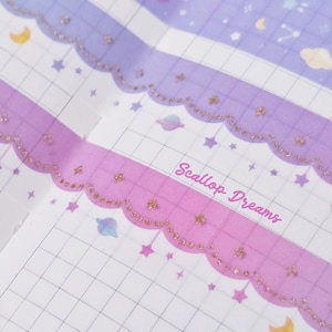 Scallop Dream Washi Tape | Pastel Scalloped Gold Foil Washi Tape | Beautiful Decorative Washi Tape | Planets And Stars Gradient Washi tape