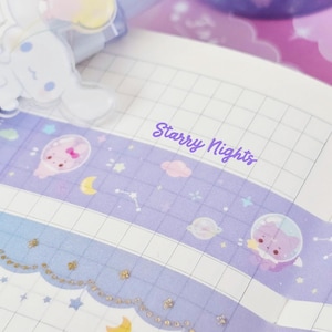 Cinta washi Fuwa de zorro, momia, conejo, oso Pico en el espacio / Animales astronautas / Cinta washi de constelaciones celestiales / Lindas cintas washi de nubes espaciales