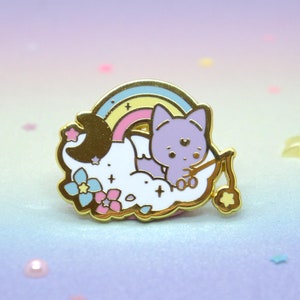 Fuwa Fox Catching Stars Enamel Pin | Dreamland Cuties Sweet Pastel Hard Enamel Pins | Fishing For Stars Celestial Pins | Pin Collection