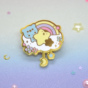 Pico Bear Holding Star Enamel Pin | Dreamland Cuties Cute Rainbow Pastel Hard Enamel Pins | Sweet Kawaii Bear Pins | Celestial Collection