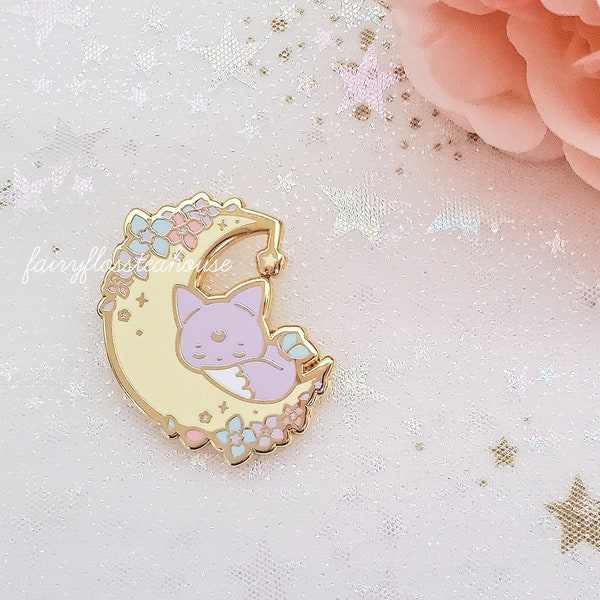 Fuwa Fox Sleeping On Moon Enamel Pin | Dreamland Cuties Kawaii Pastel Hard Enamel Pins | Sleeping Fox Pins For Backpacks | Pin Collectors