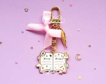 Cosmic Witch Lab Hard Enamel Keyring With Gold Clasp | Spell Book Metal Keyring | Witches Brew Metal Keyring | 2 Piece Enamel Bow Keyring